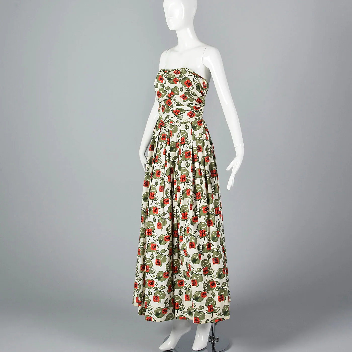 1950s Horrockses Novelty Print Strapless Dress