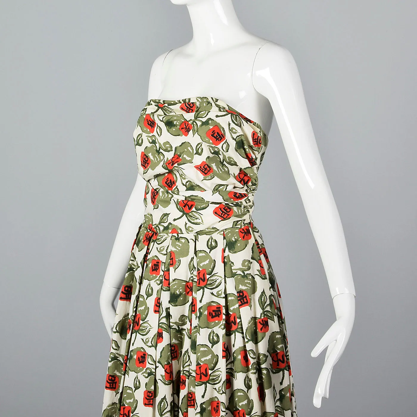 1950s Horrockses Novelty Print Strapless Dress