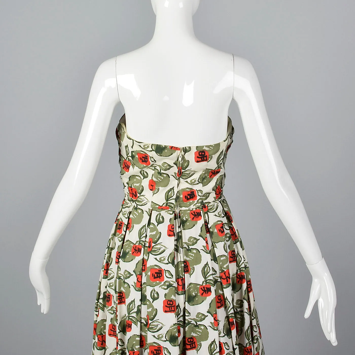 1950s Horrockses Novelty Print Strapless Dress