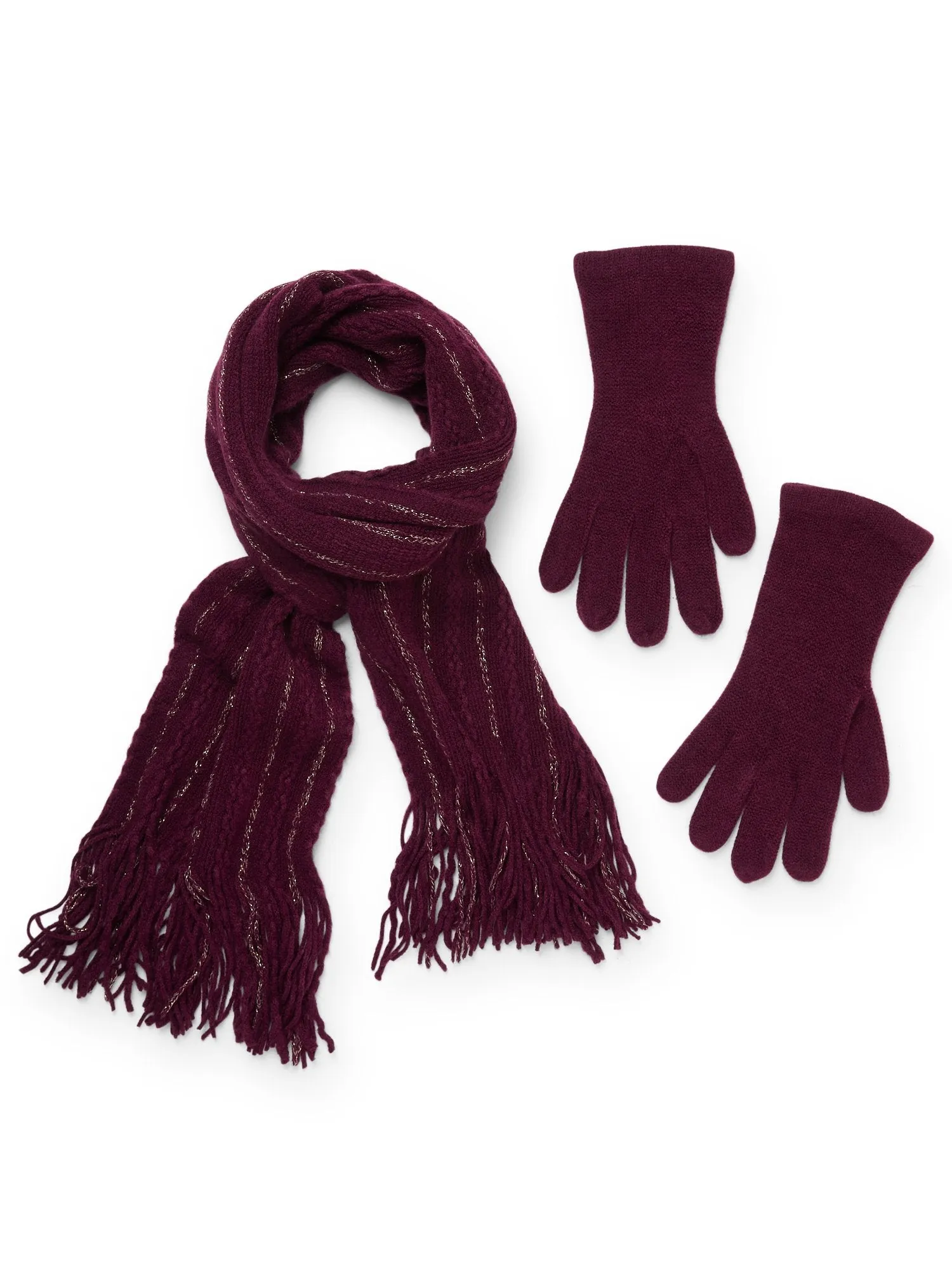 2-Piece Metallic Thread Scarf & Gloves Set