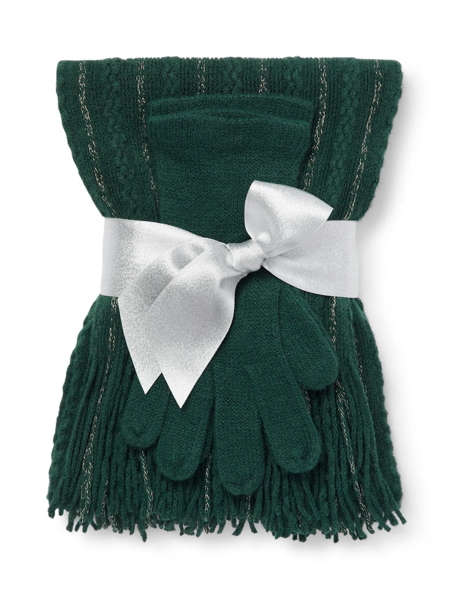2-Piece Metallic Thread Scarf & Gloves Set