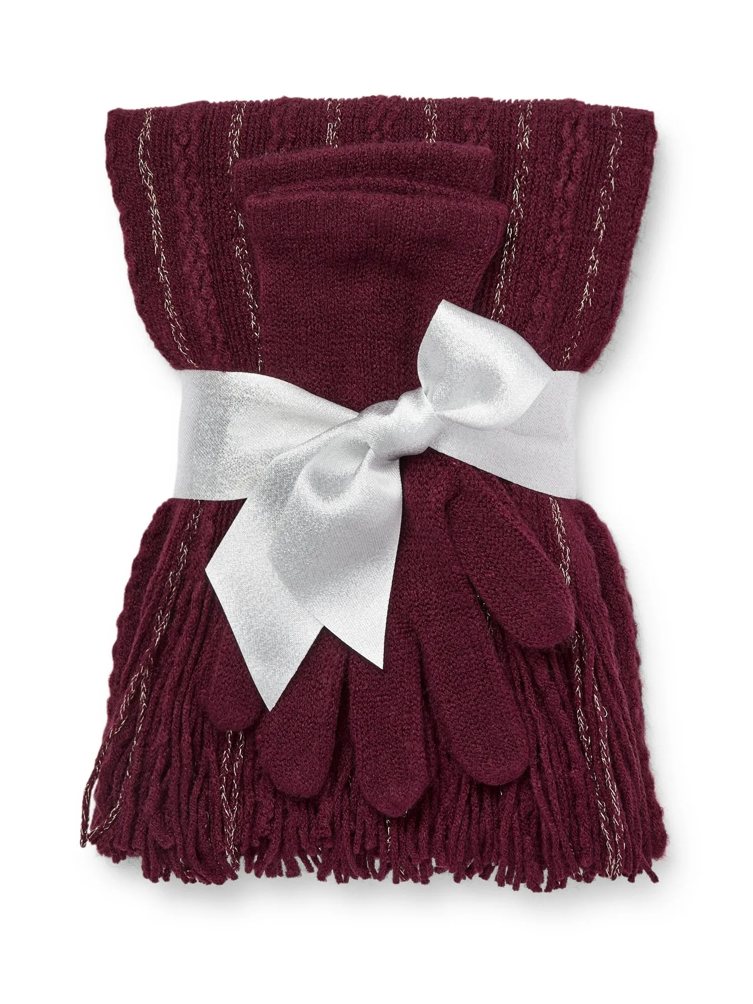 2-Piece Metallic Thread Scarf & Gloves Set
