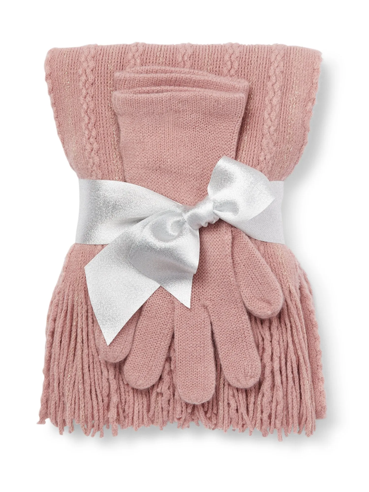 2-Piece Metallic Thread Scarf & Gloves Set