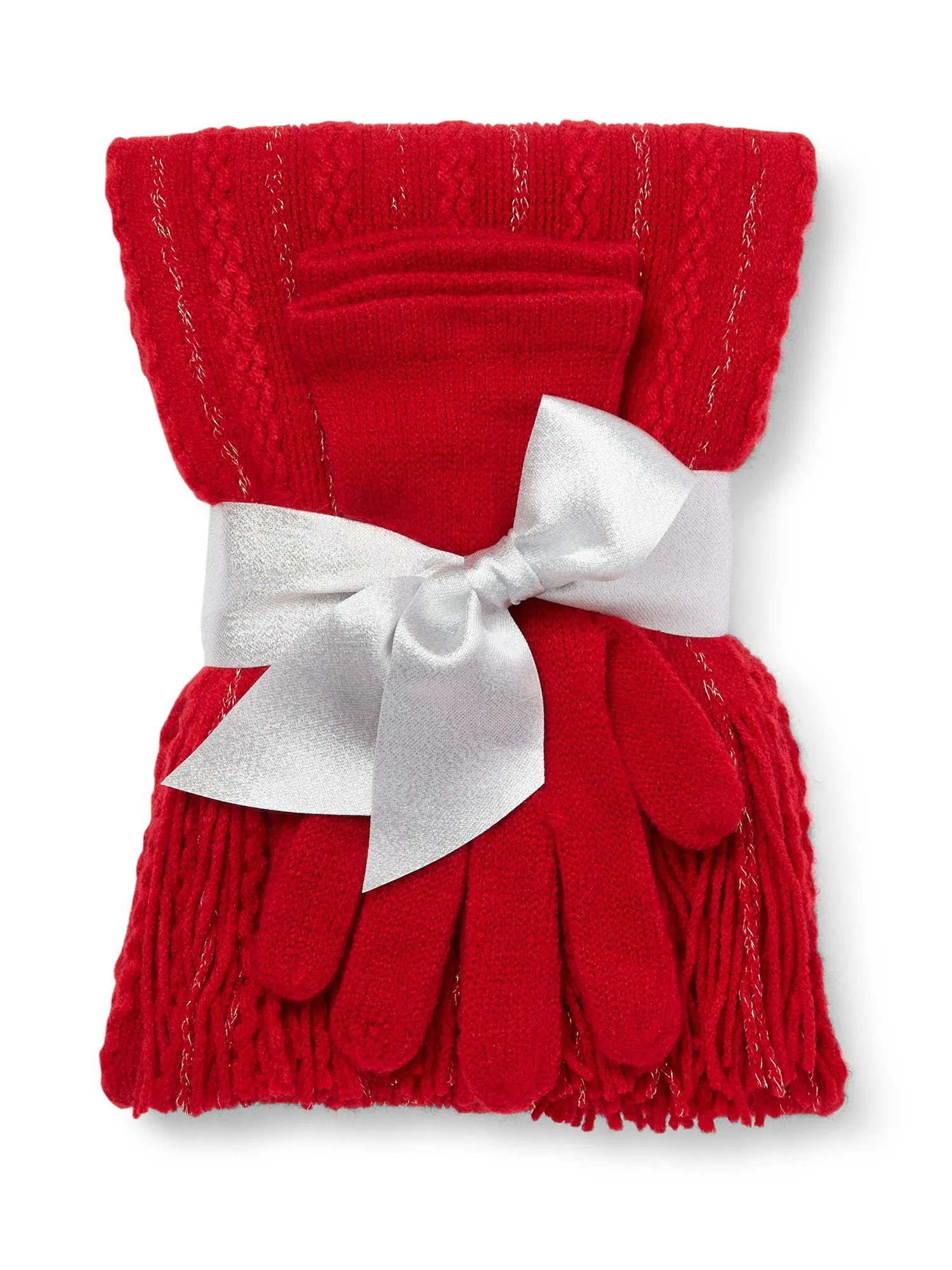 2-Piece Metallic Thread Scarf & Gloves Set