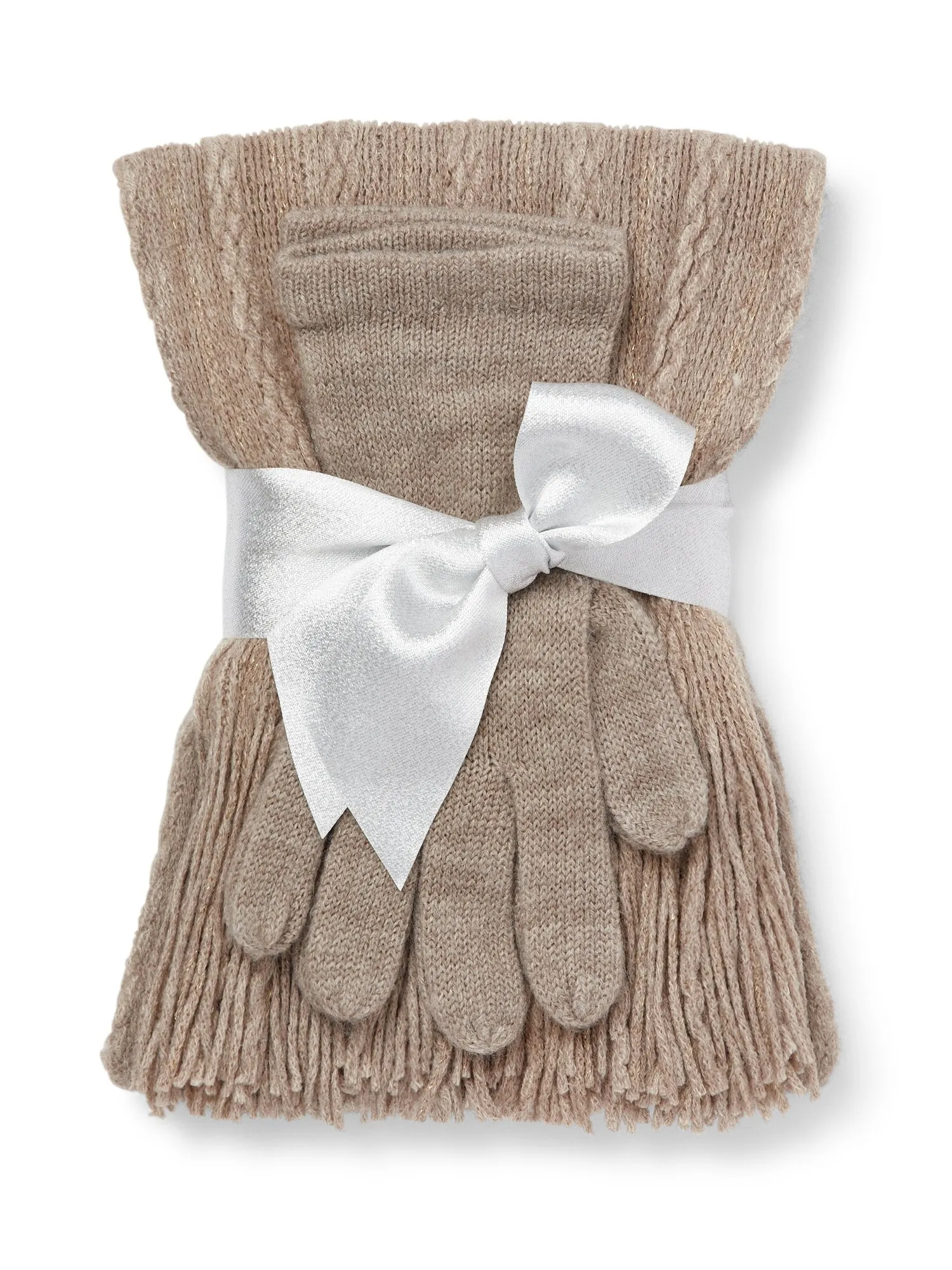 2-Piece Metallic Thread Scarf & Gloves Set