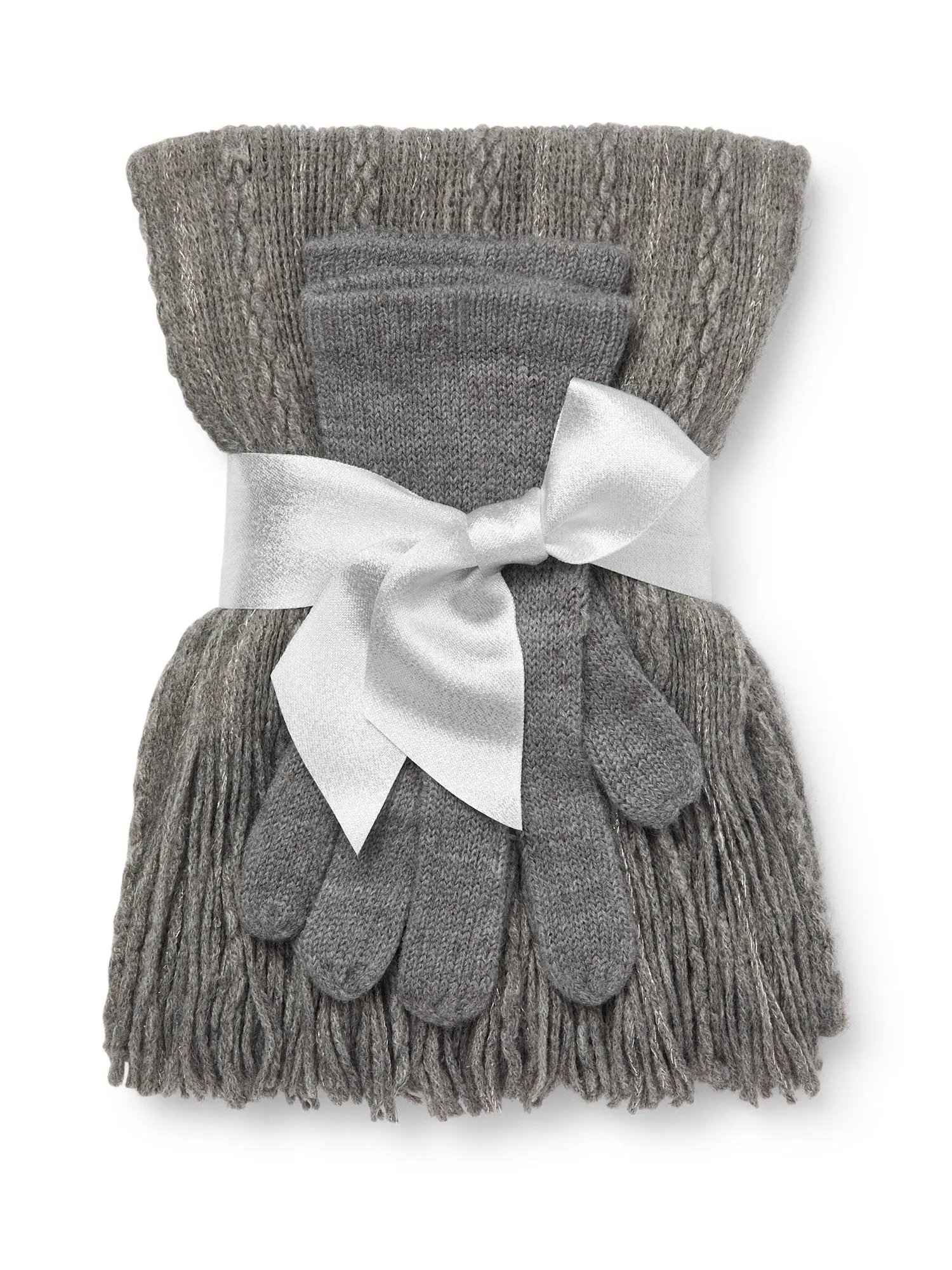 2-Piece Metallic Thread Scarf & Gloves Set
