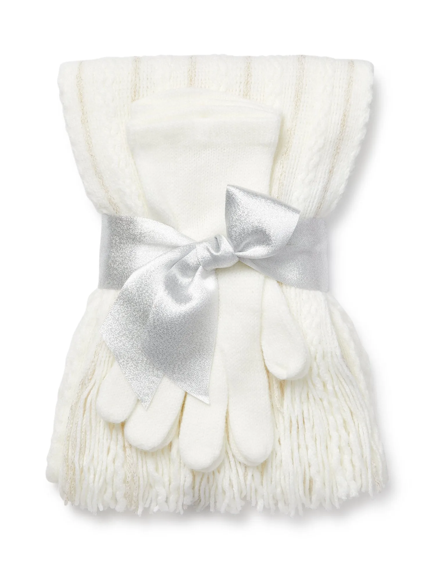 2-Piece Metallic Thread Scarf & Gloves Set