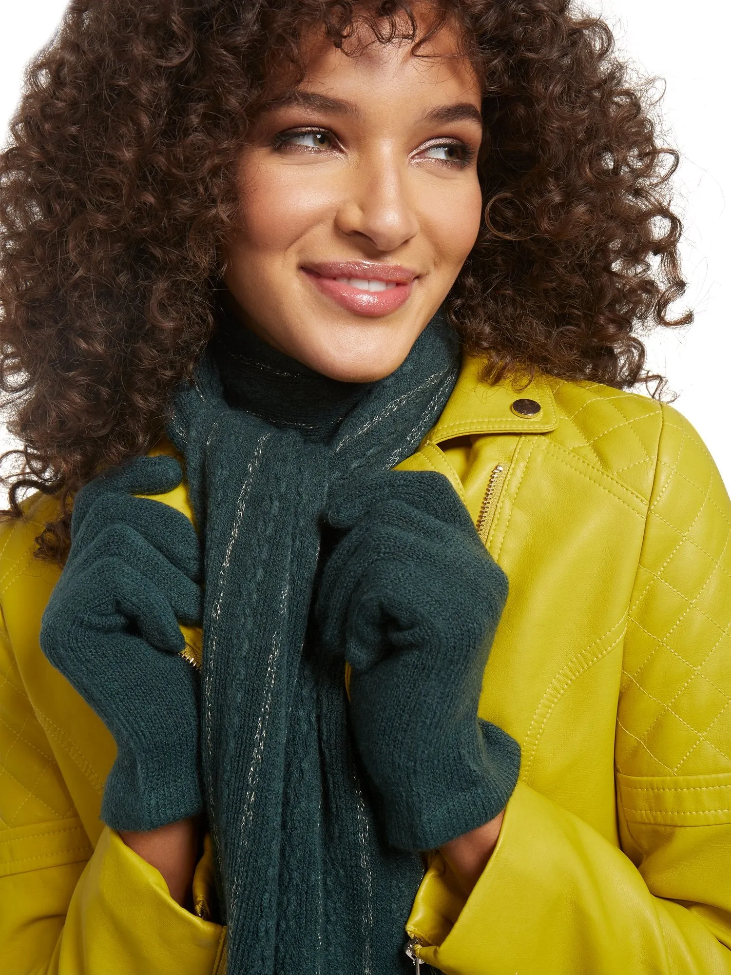 2-Piece Metallic Thread Scarf & Gloves Set