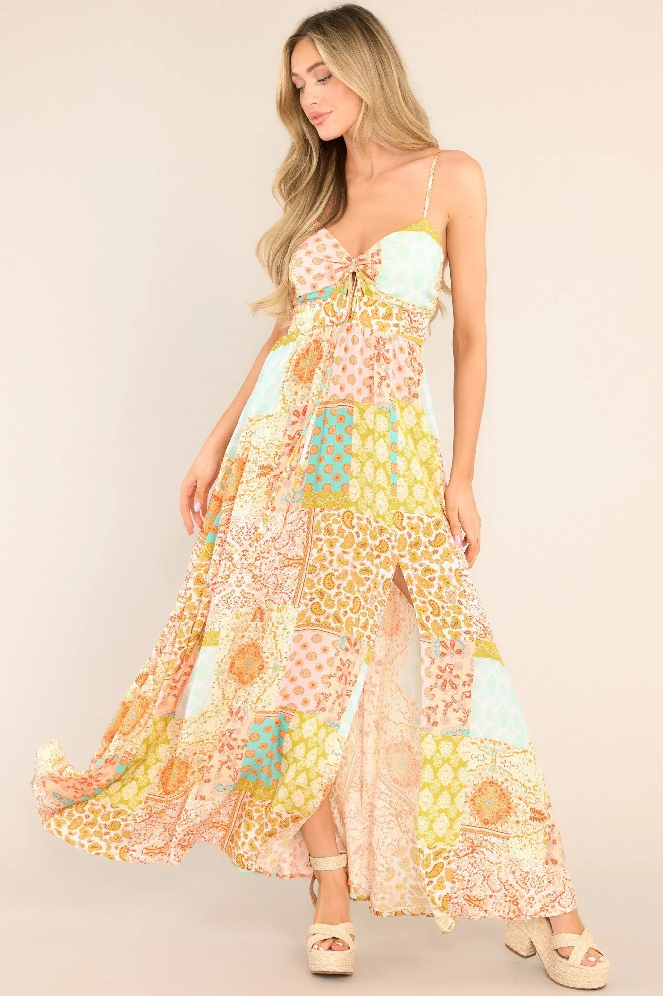 All Aflutter Tangerine Multi Patchwork Maxi Dress
