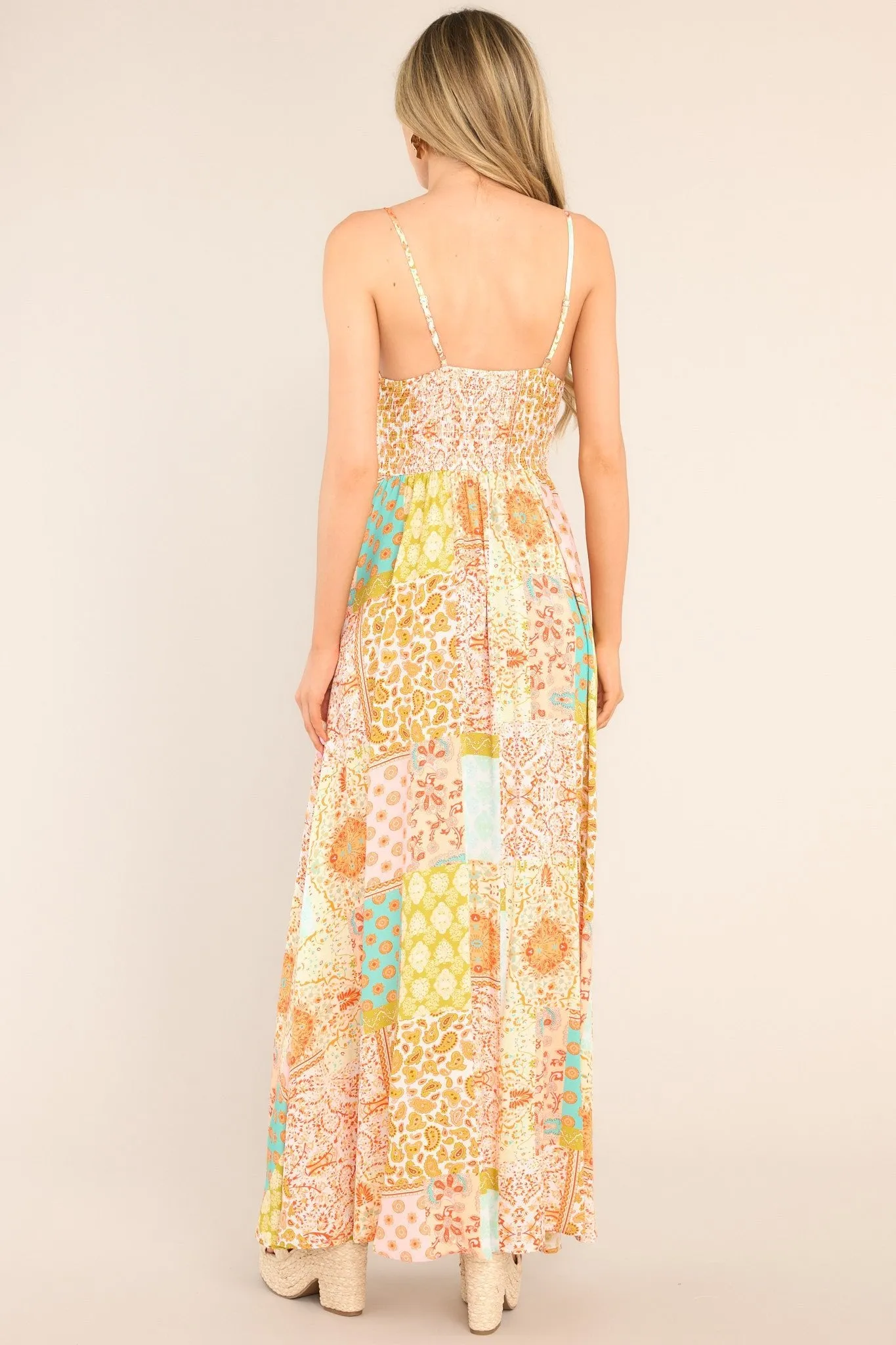 All Aflutter Tangerine Multi Patchwork Maxi Dress
