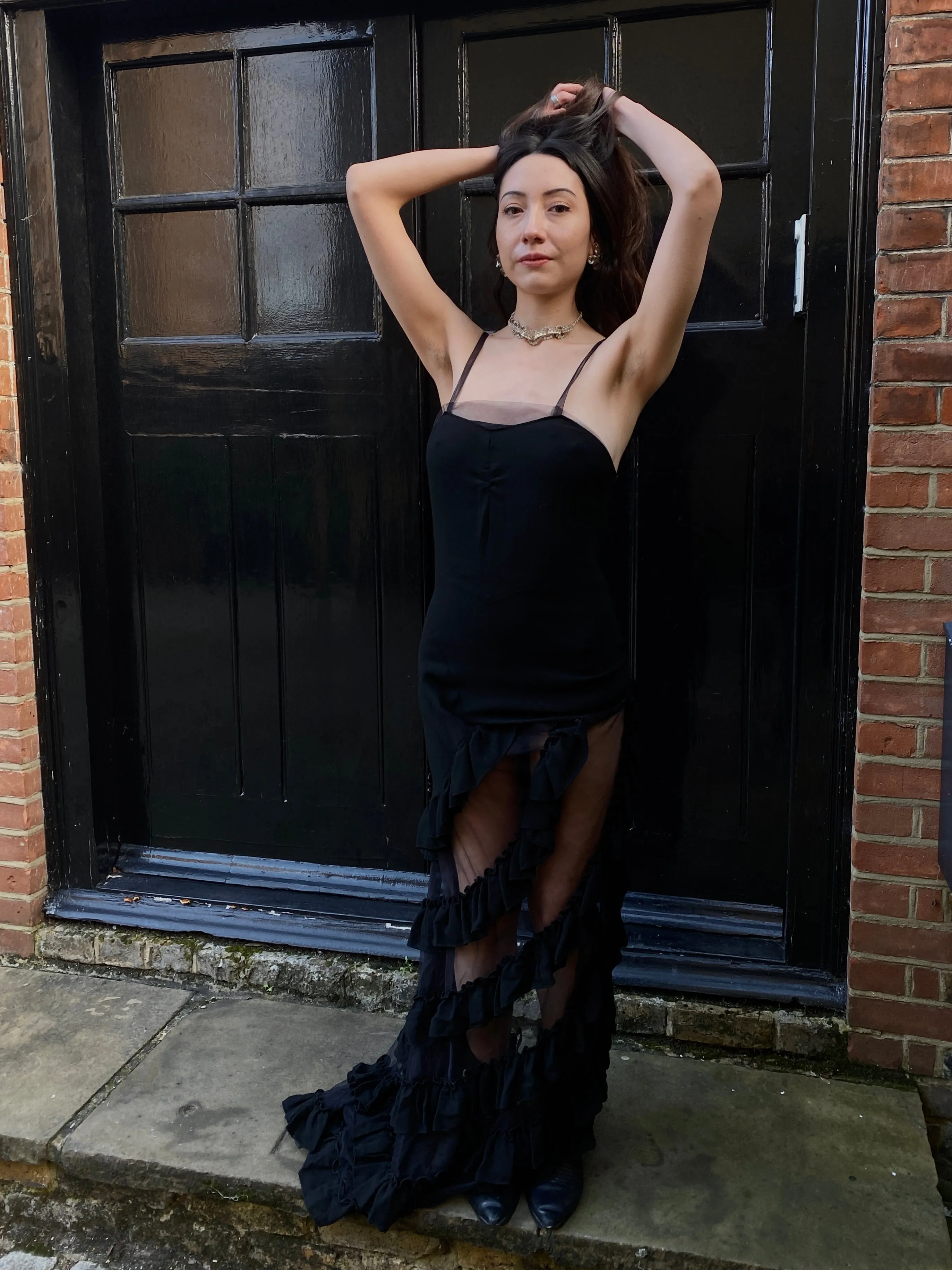 ARCHIVE - 1990s Alexander McQueen Black Crepe and Tulle Evening Dress