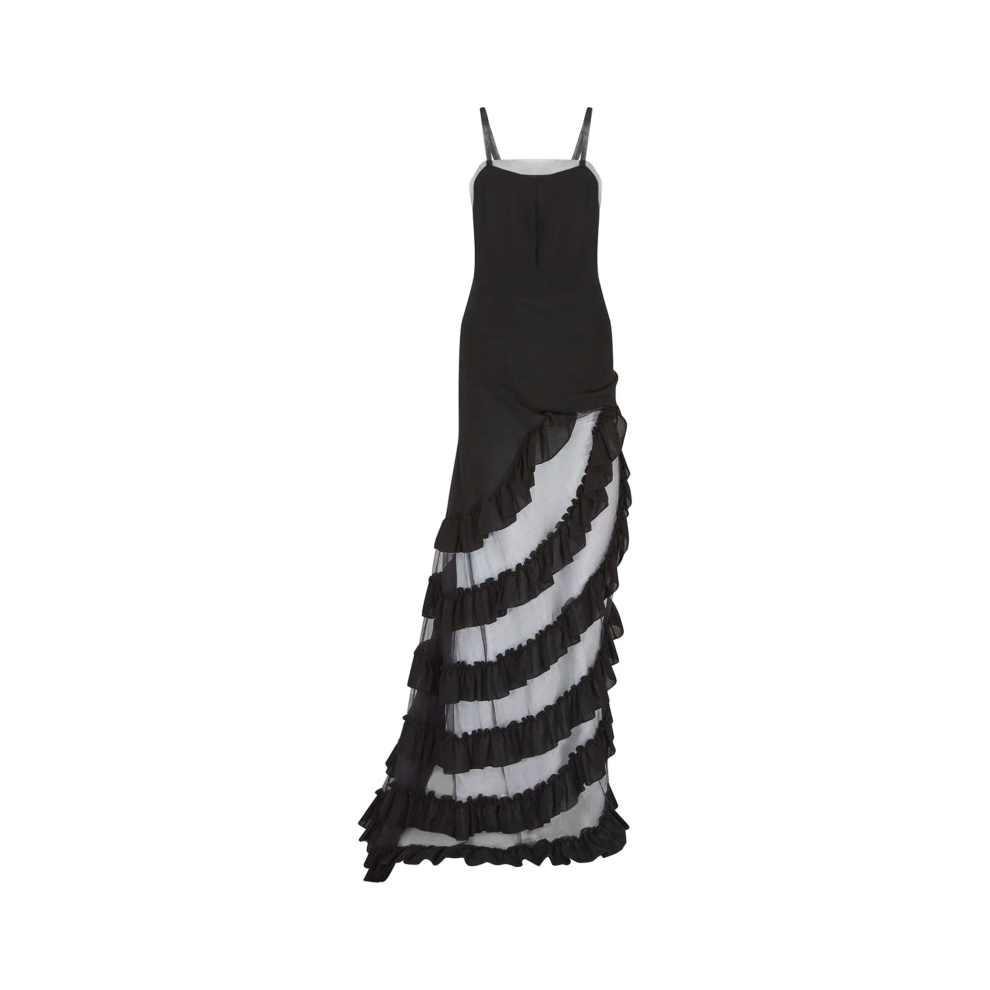 ARCHIVE - 1990s Alexander McQueen Black Crepe and Tulle Evening Dress