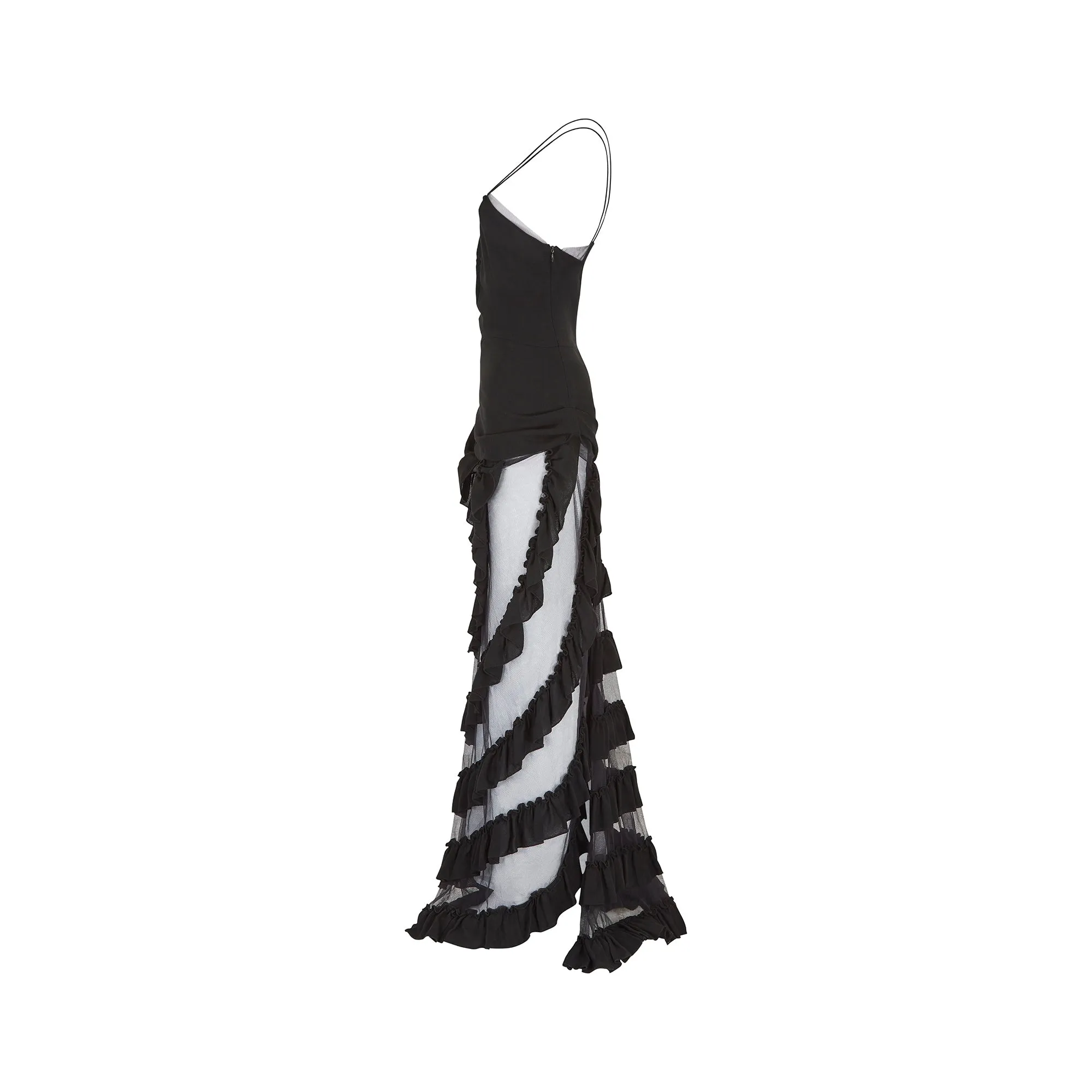 ARCHIVE - 1990s Alexander McQueen Black Crepe and Tulle Evening Dress
