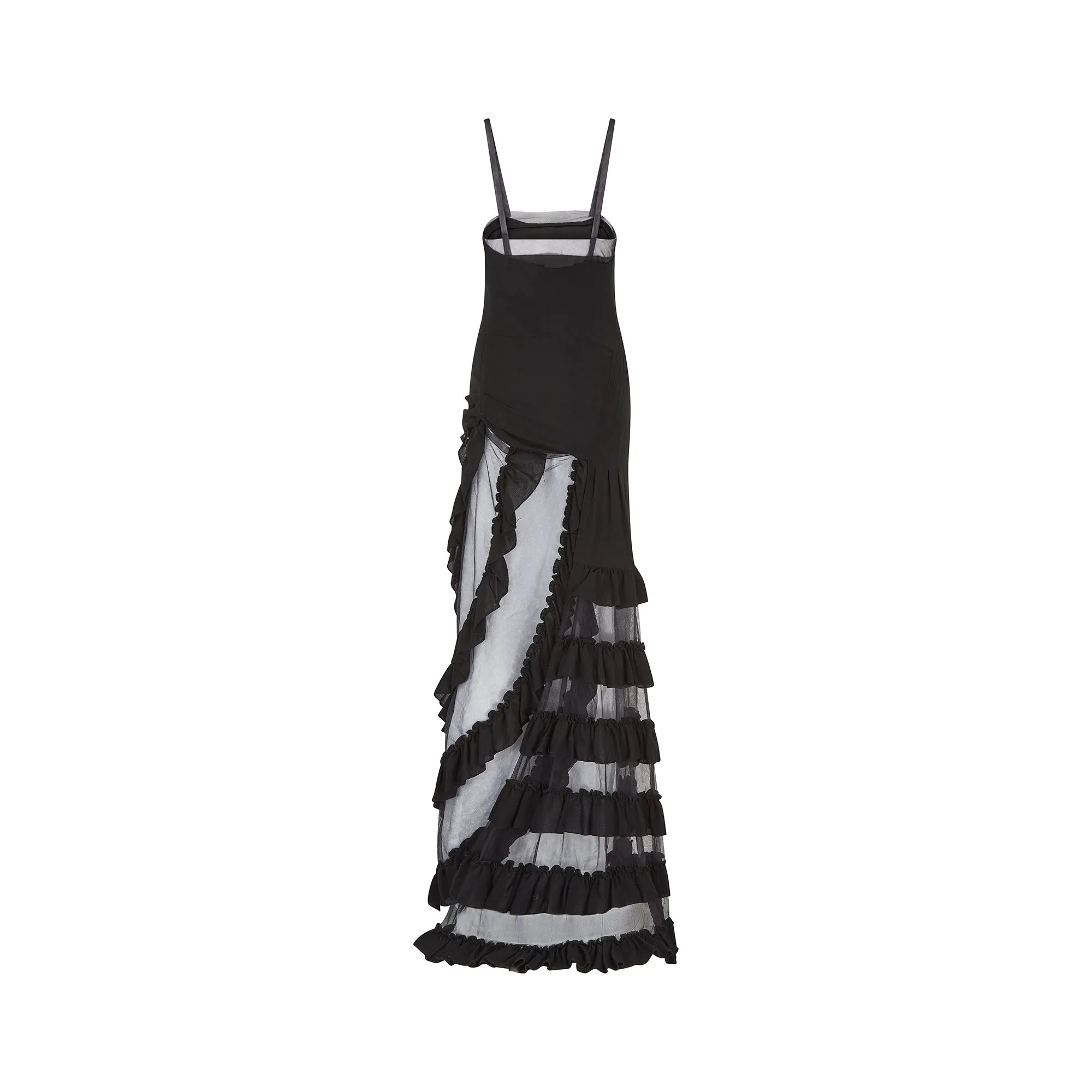 ARCHIVE - 1990s Alexander McQueen Black Crepe and Tulle Evening Dress