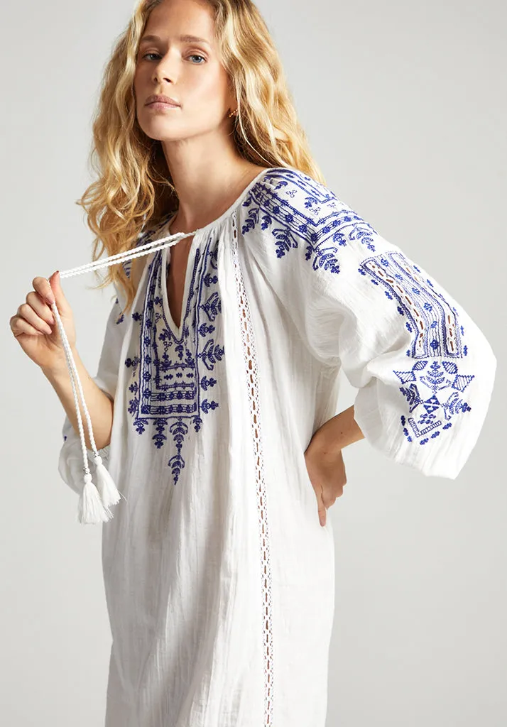 Aurelia Kaftan Style Embroidered Maxi Dress In White