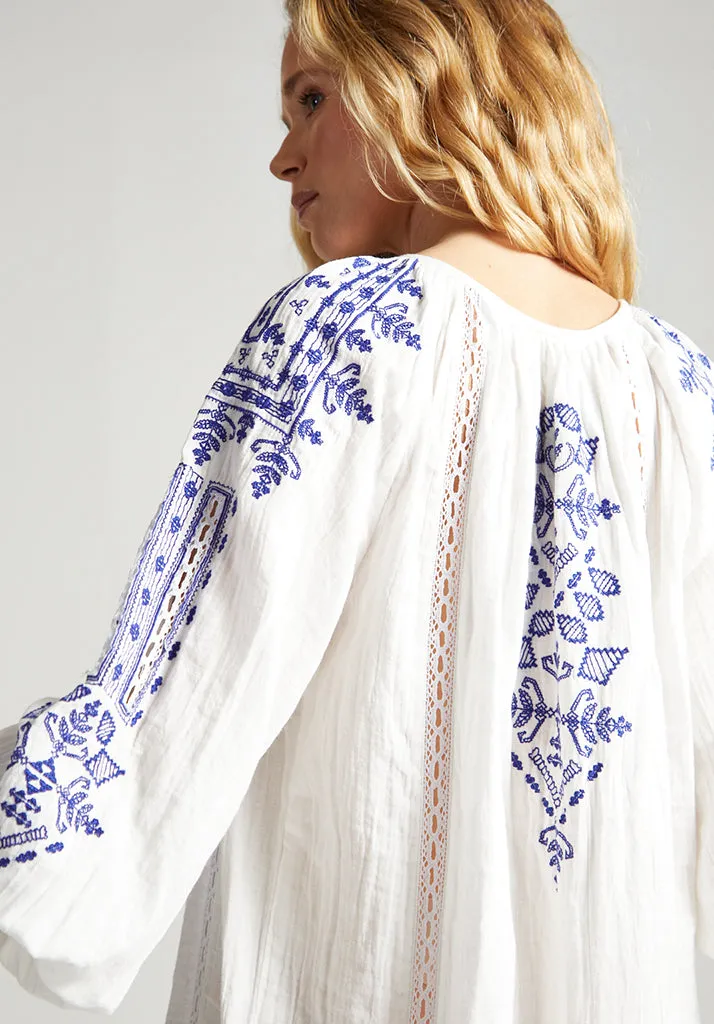 Aurelia Kaftan Style Embroidered Maxi Dress In White