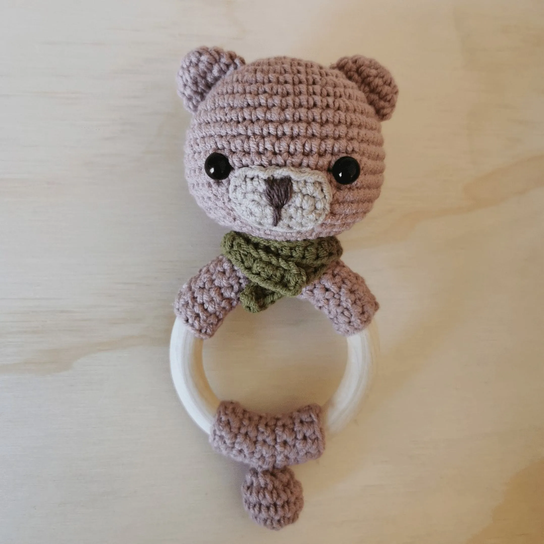 Baby Woods Croched Rattle Bear Ring