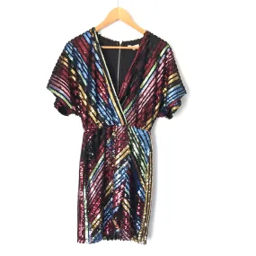 BaeVely Multi Color Faux Wrap Sequins Dress- Size S