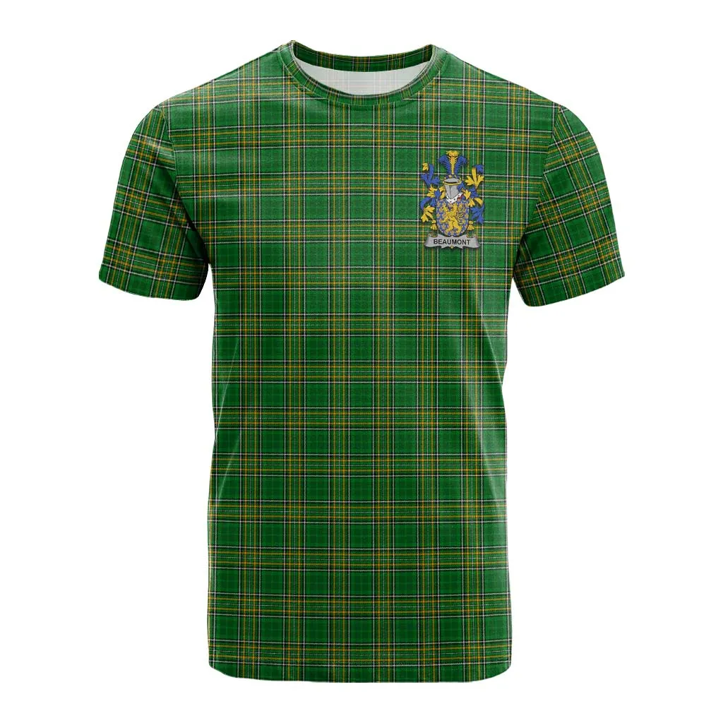 Beaumont Irish Clan Tartan Cotton T-shirt with Coat of Arms