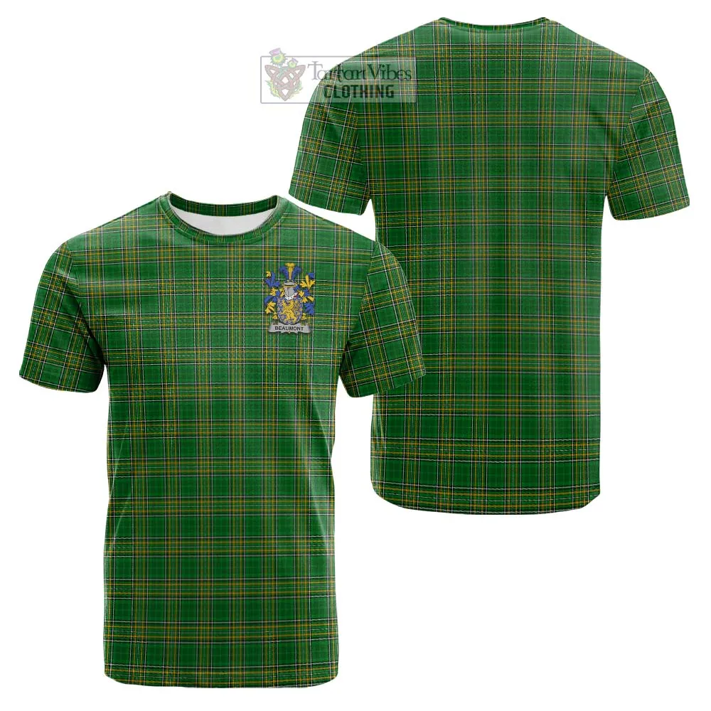 Beaumont Irish Clan Tartan Cotton T-shirt with Coat of Arms