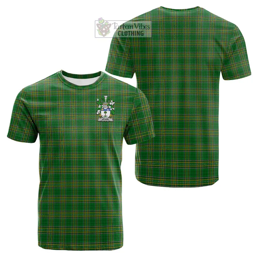 Beirne Irish Clan Tartan Cotton T-shirt with Coat of Arms