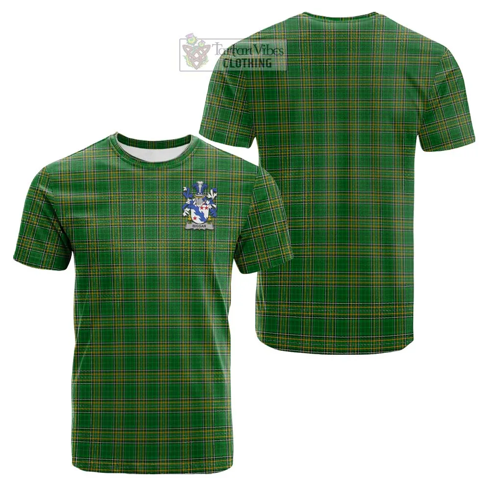 Biggar Irish Clan Tartan Cotton T-shirt with Coat of Arms