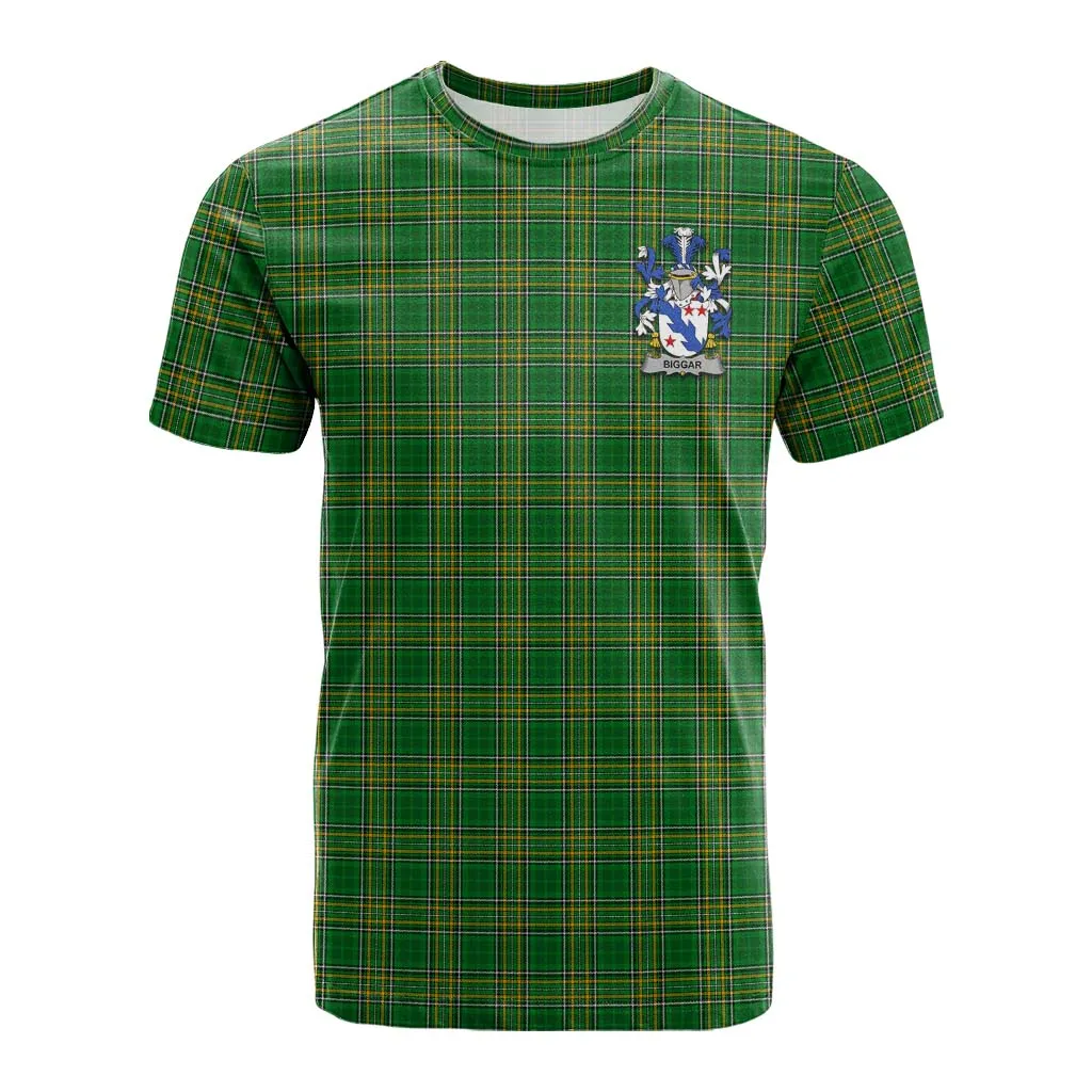 Biggar Irish Clan Tartan Cotton T-shirt with Coat of Arms