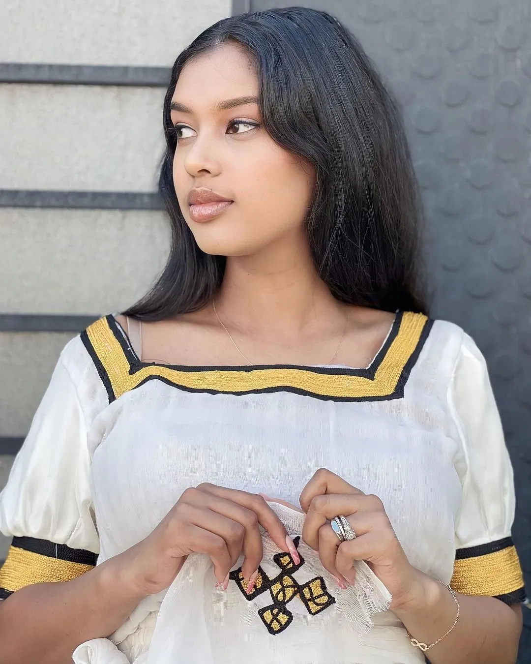 Black with yellow habesha kemis design modern habesha dress