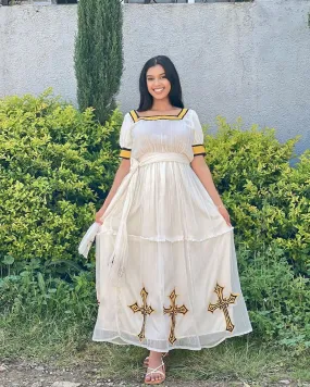 Black with yellow habesha kemis design modern habesha dress