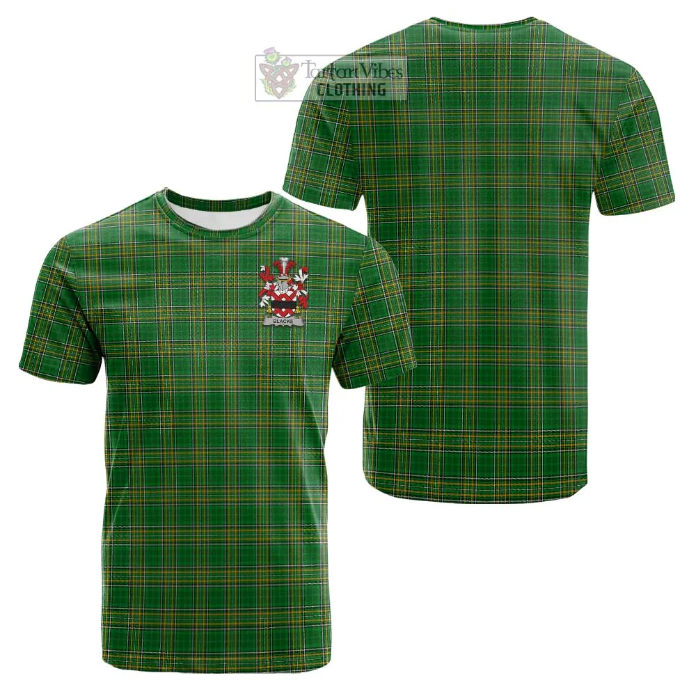 Blacke Irish Clan Tartan Cotton T-shirt with Coat of Arms