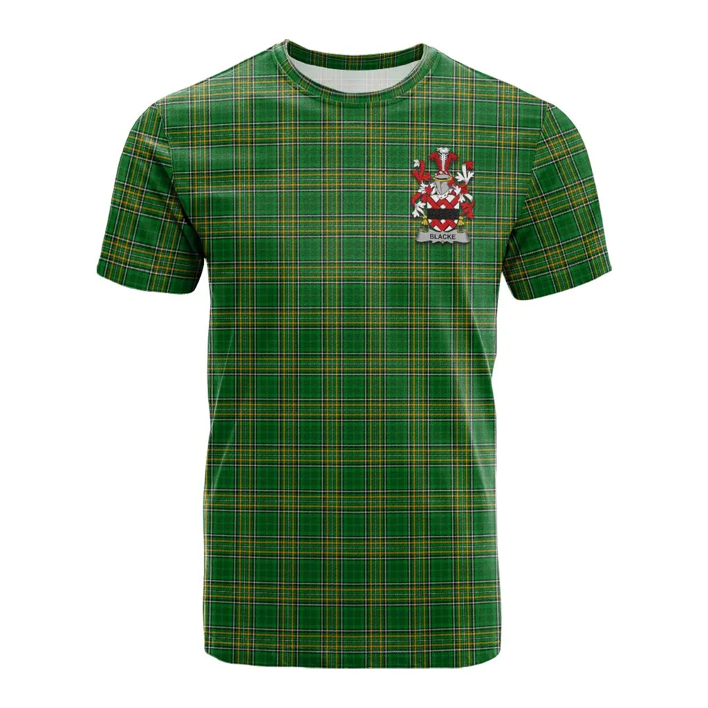Blacke Irish Clan Tartan Cotton T-shirt with Coat of Arms
