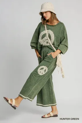 Blair Peace Lace Applique Pant - Hunter Green