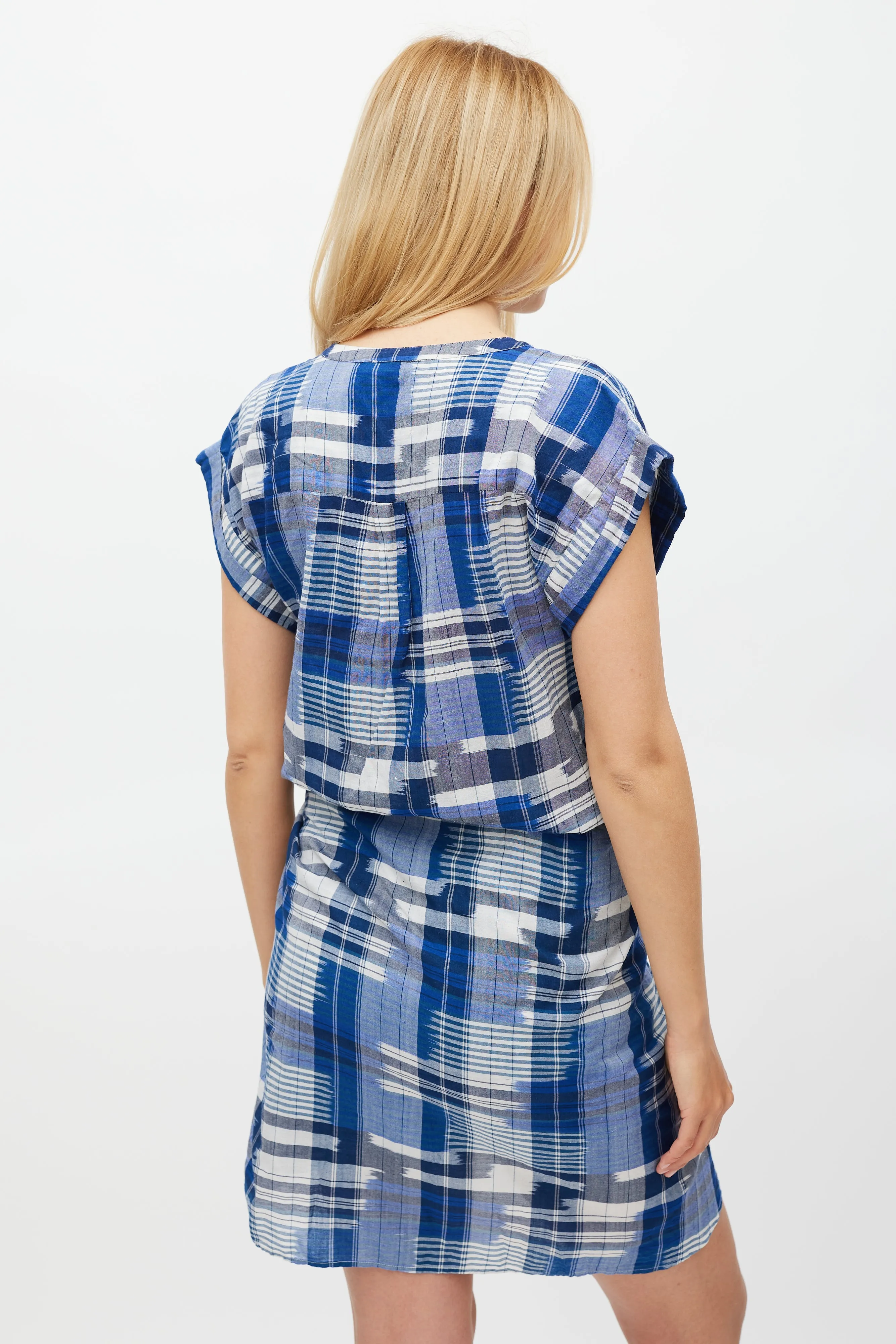 Blue & White Striped Wrap Front Dress