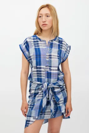 Blue & White Striped Wrap Front Dress