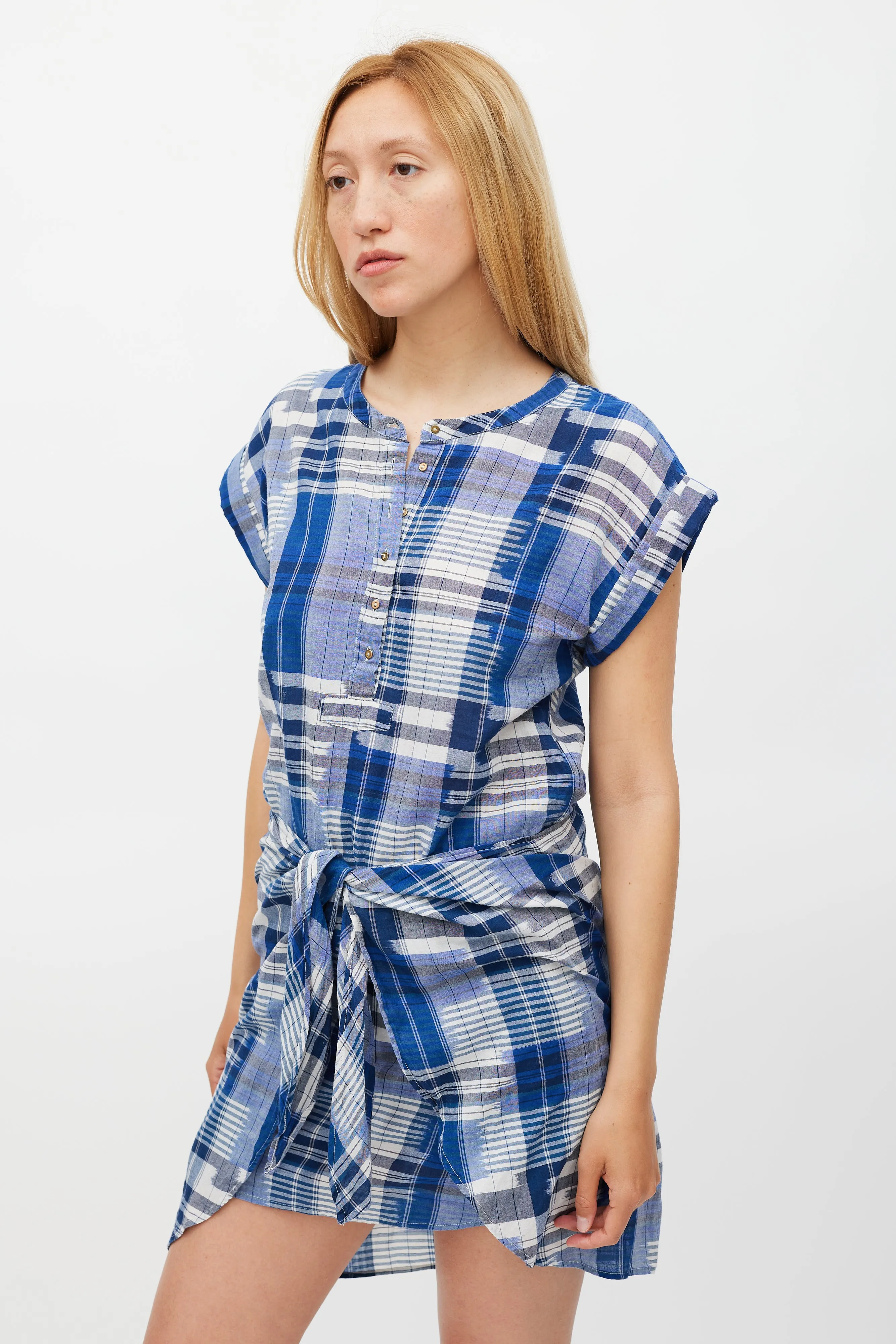 Blue & White Striped Wrap Front Dress