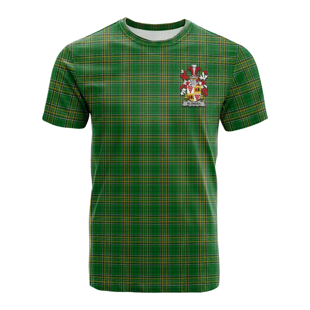 Blunden Irish Clan Tartan Cotton T-shirt with Coat of Arms