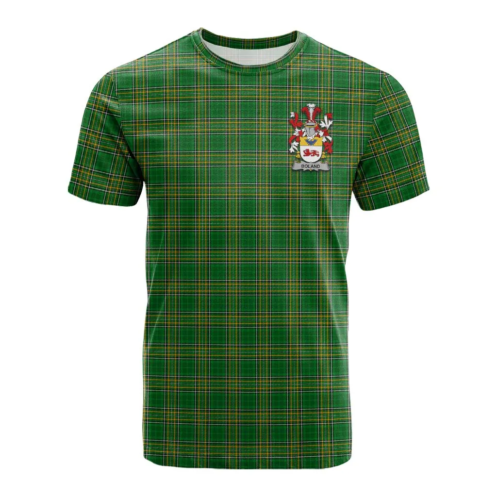 Boland Irish Clan Tartan Cotton T-shirt with Coat of Arms