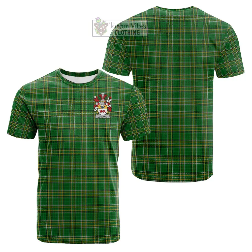 Boland Irish Clan Tartan Cotton T-shirt with Coat of Arms