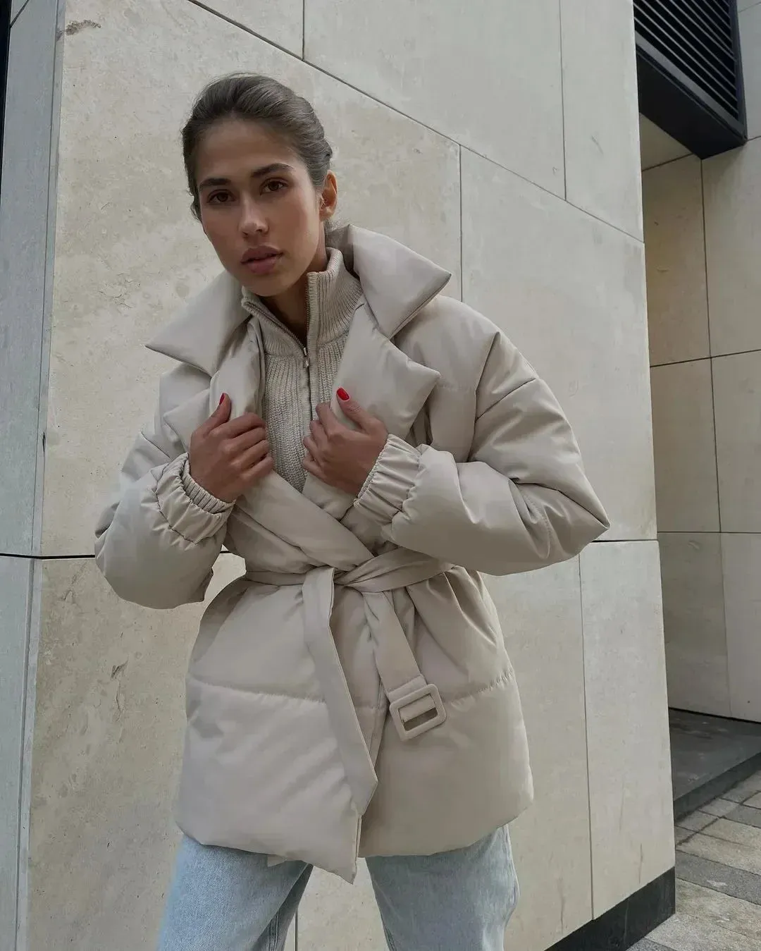 Bonnyshow Winter Cotton Puffer Jacket  Loose Parkas Coat Women's Vintage Bread Jacket Outwear Office Ladies Warm Quilted Jacket