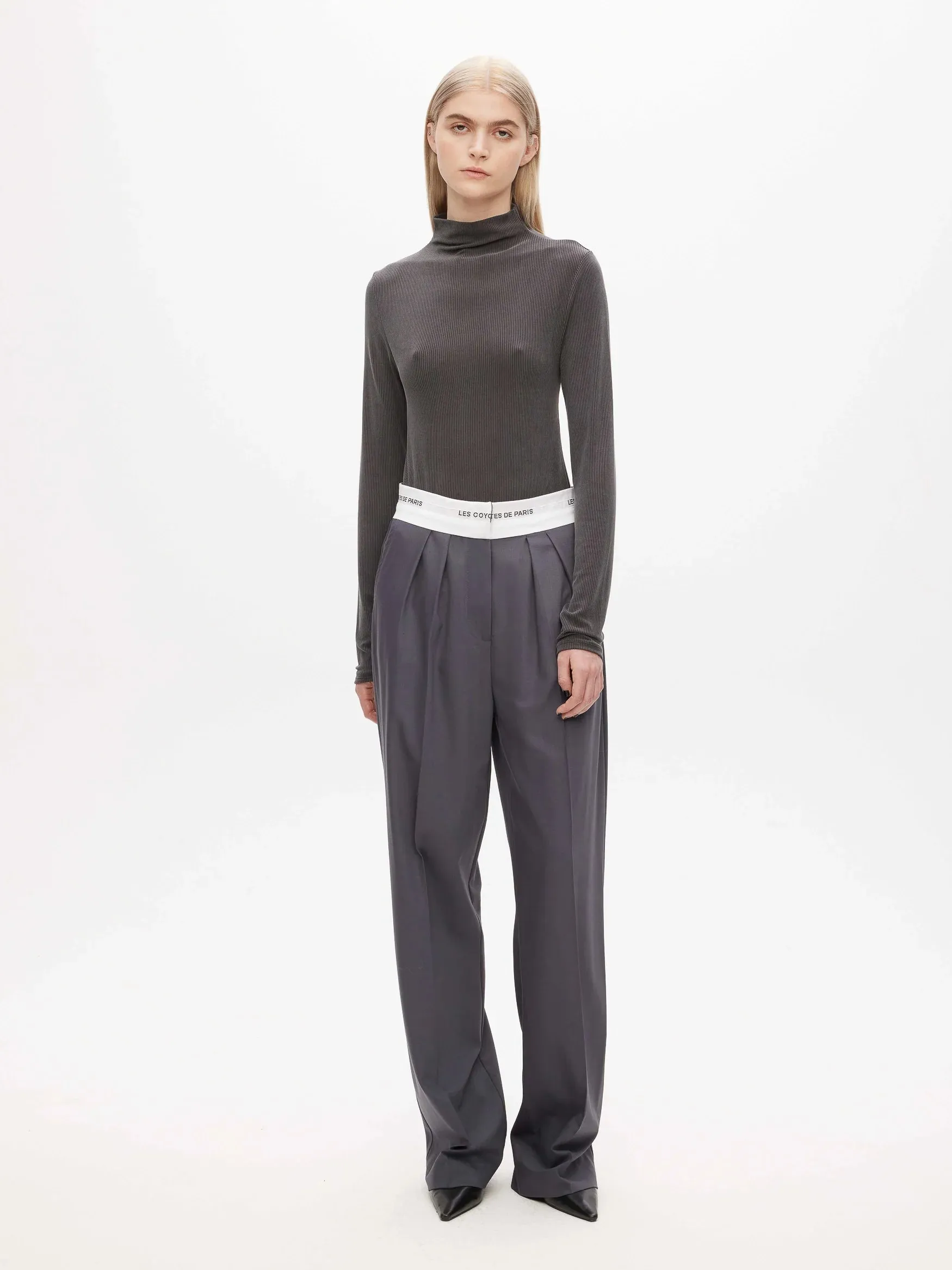 Branded Waistband Trousers - Steel Grey
