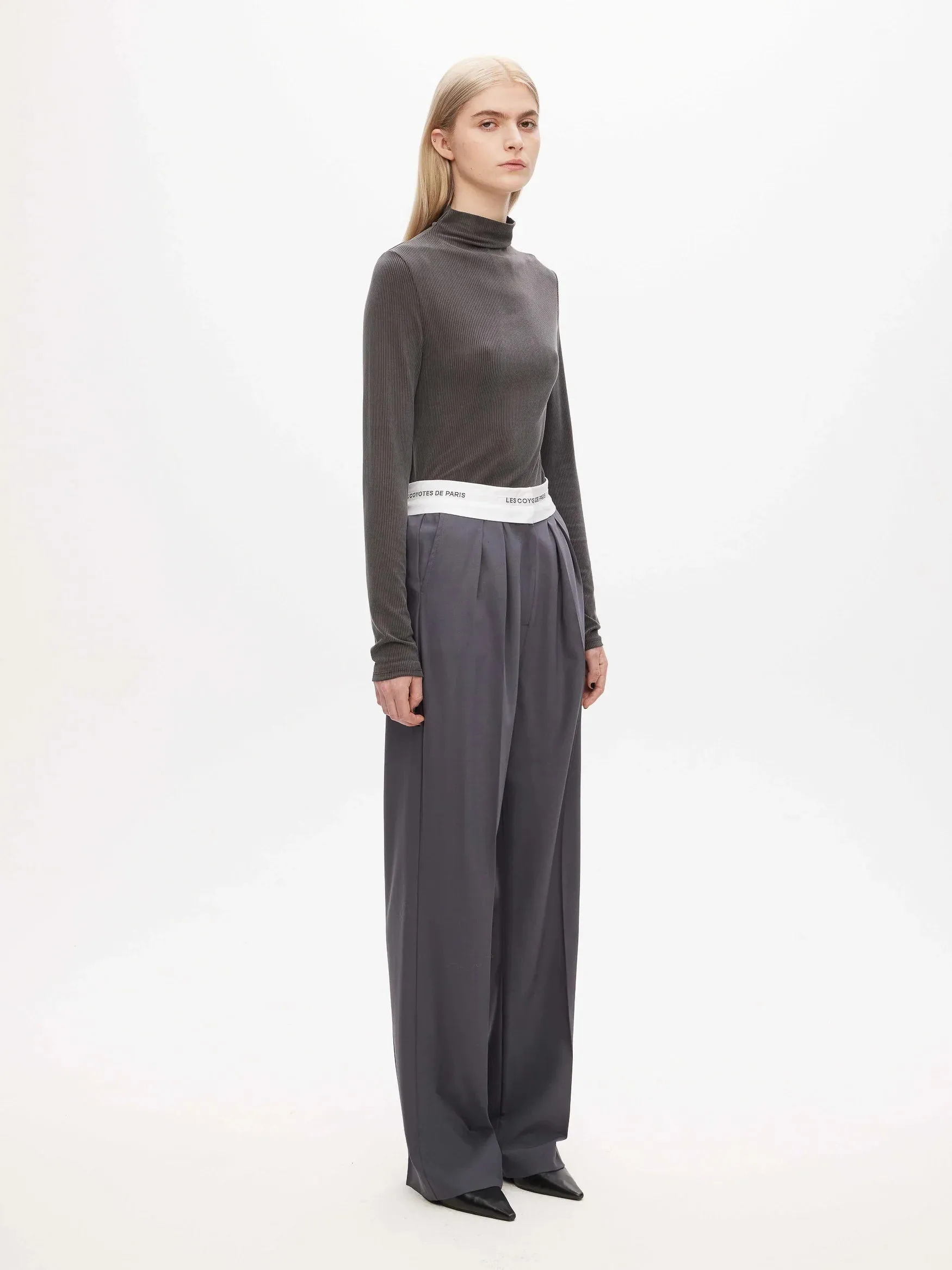 Branded Waistband Trousers - Steel Grey