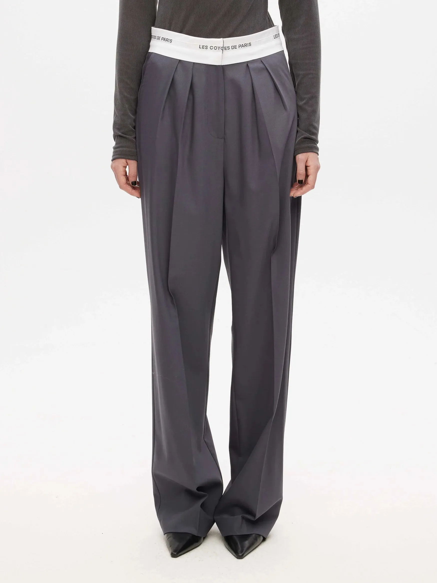 Branded Waistband Trousers - Steel Grey