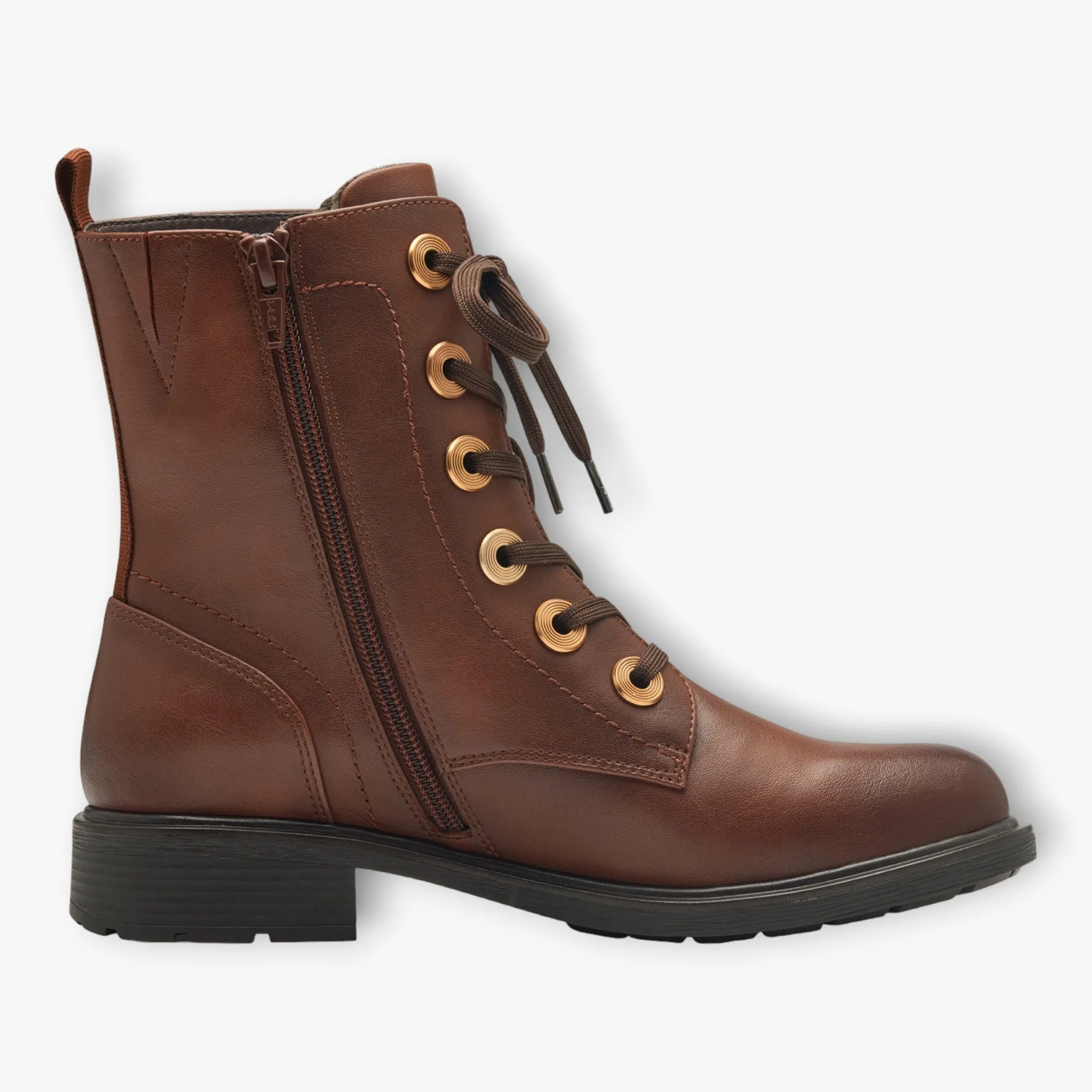 Brown Women's Lace-Up Boots with Block Heel