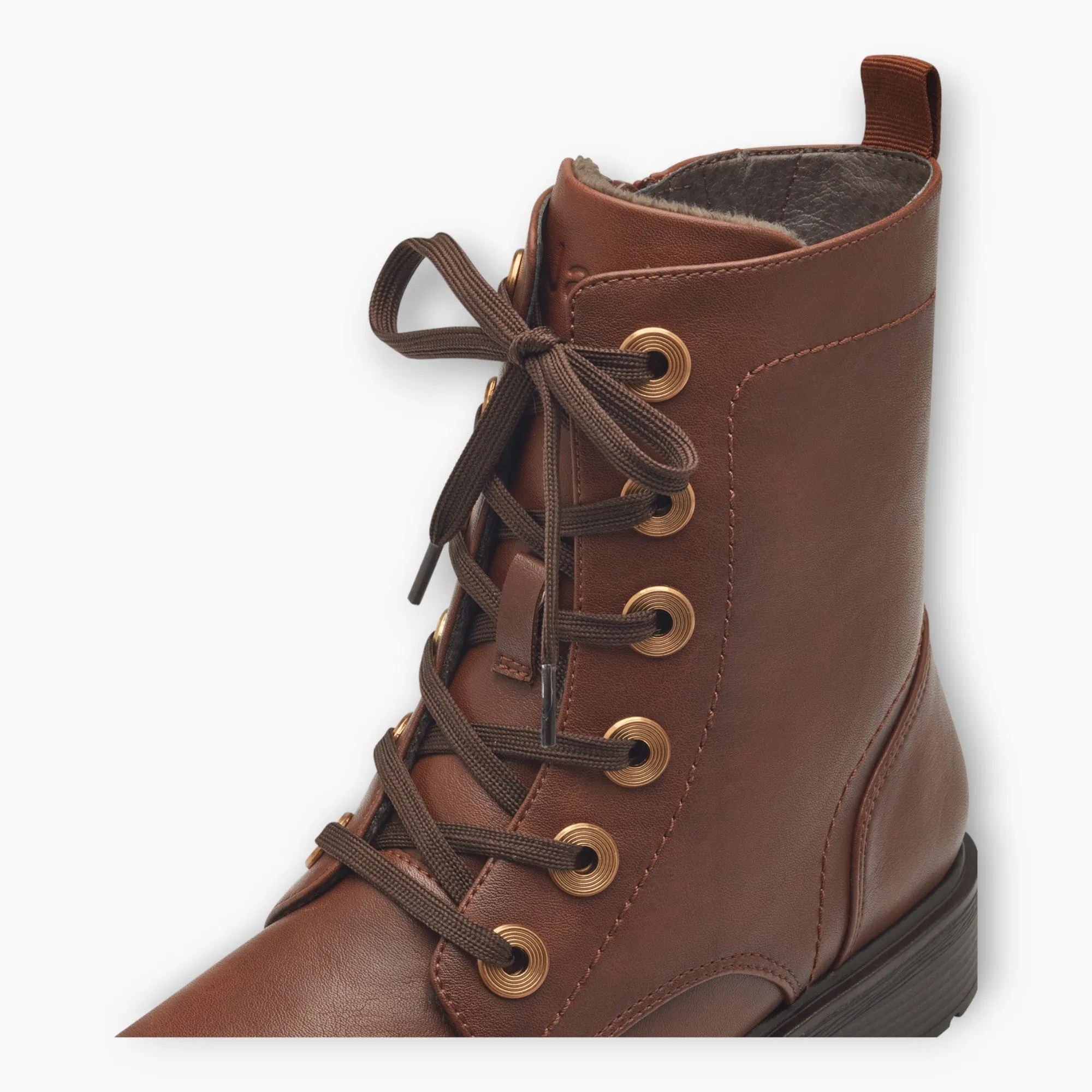 Brown Women's Lace-Up Boots with Block Heel