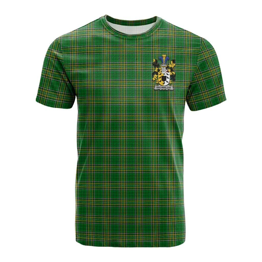 Brownlow Irish Clan Tartan Cotton T-shirt with Coat of Arms