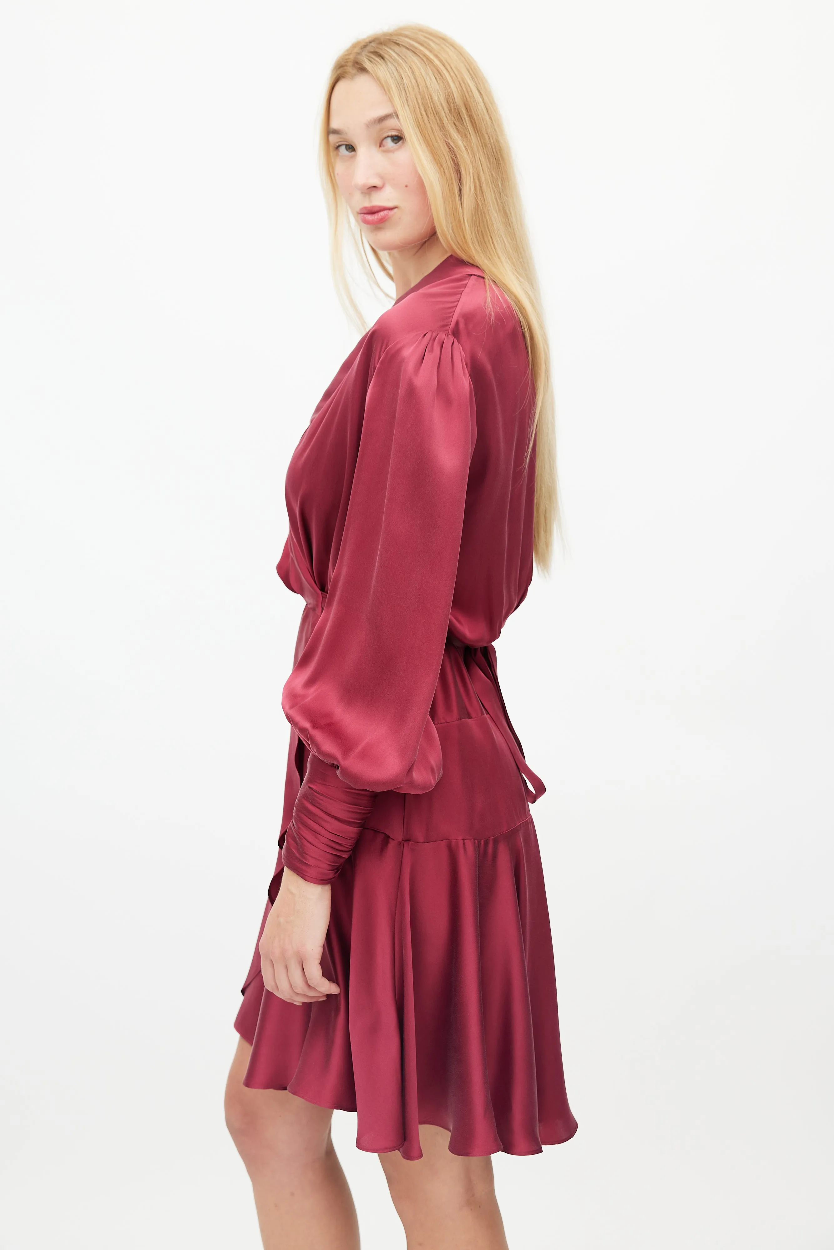 Burgundy Silk Wrap Dress