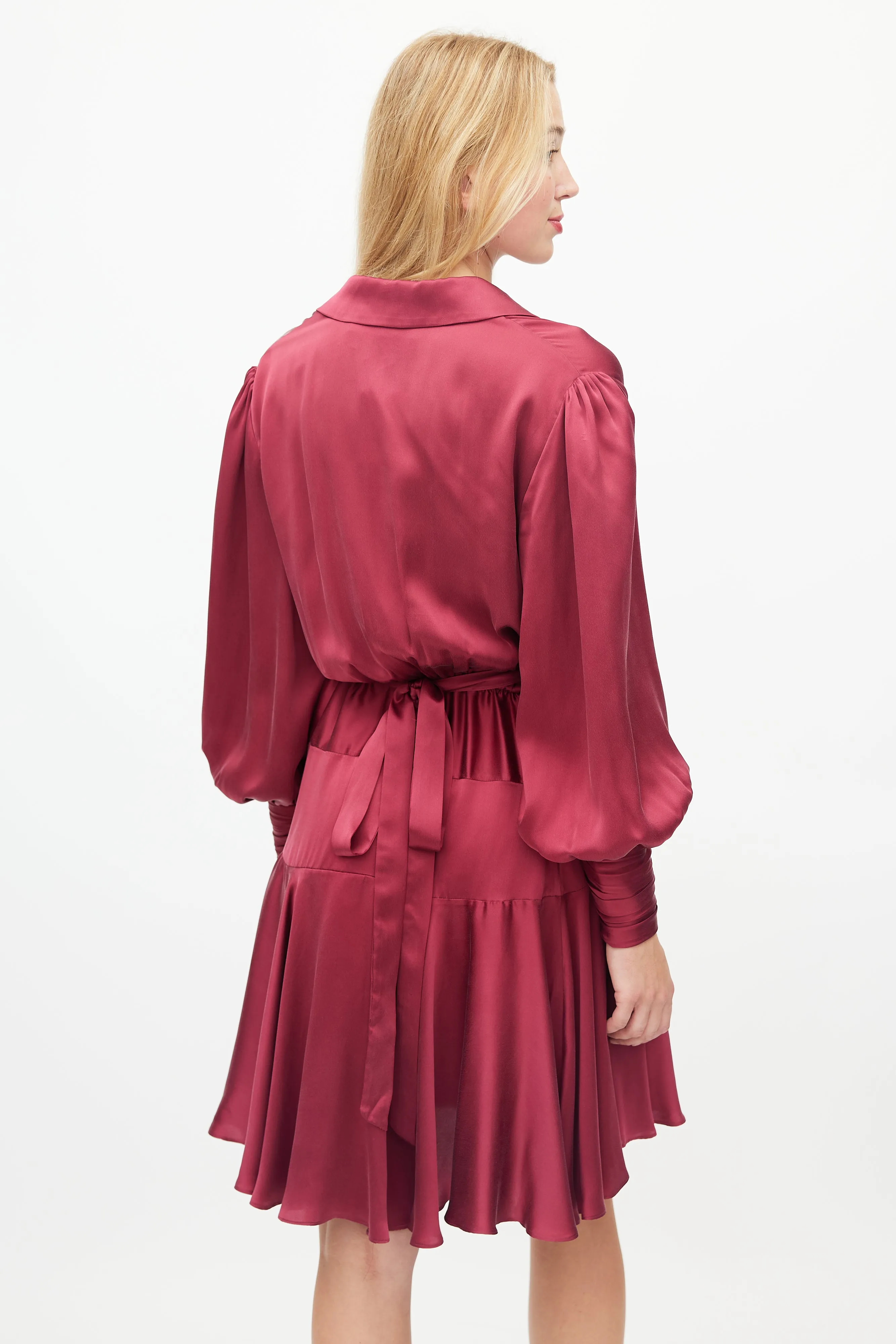 Burgundy Silk Wrap Dress