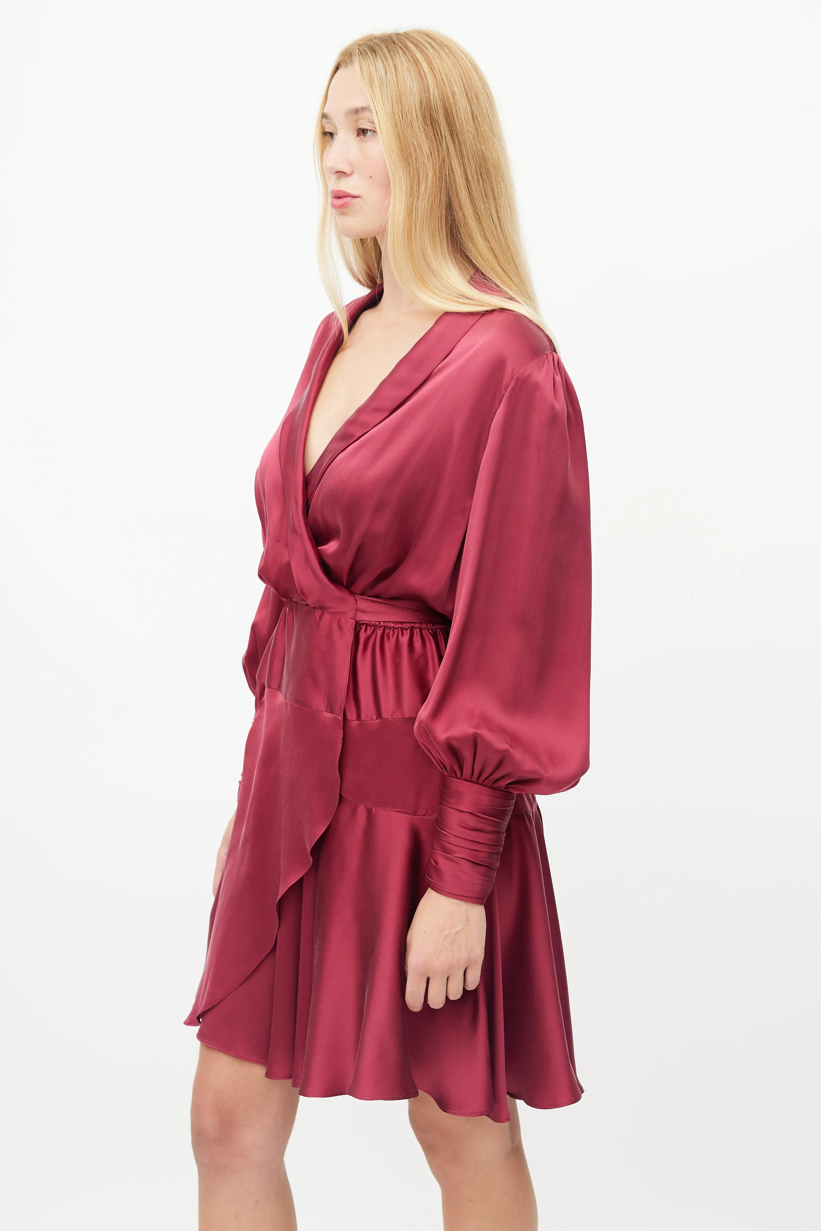 Burgundy Silk Wrap Dress