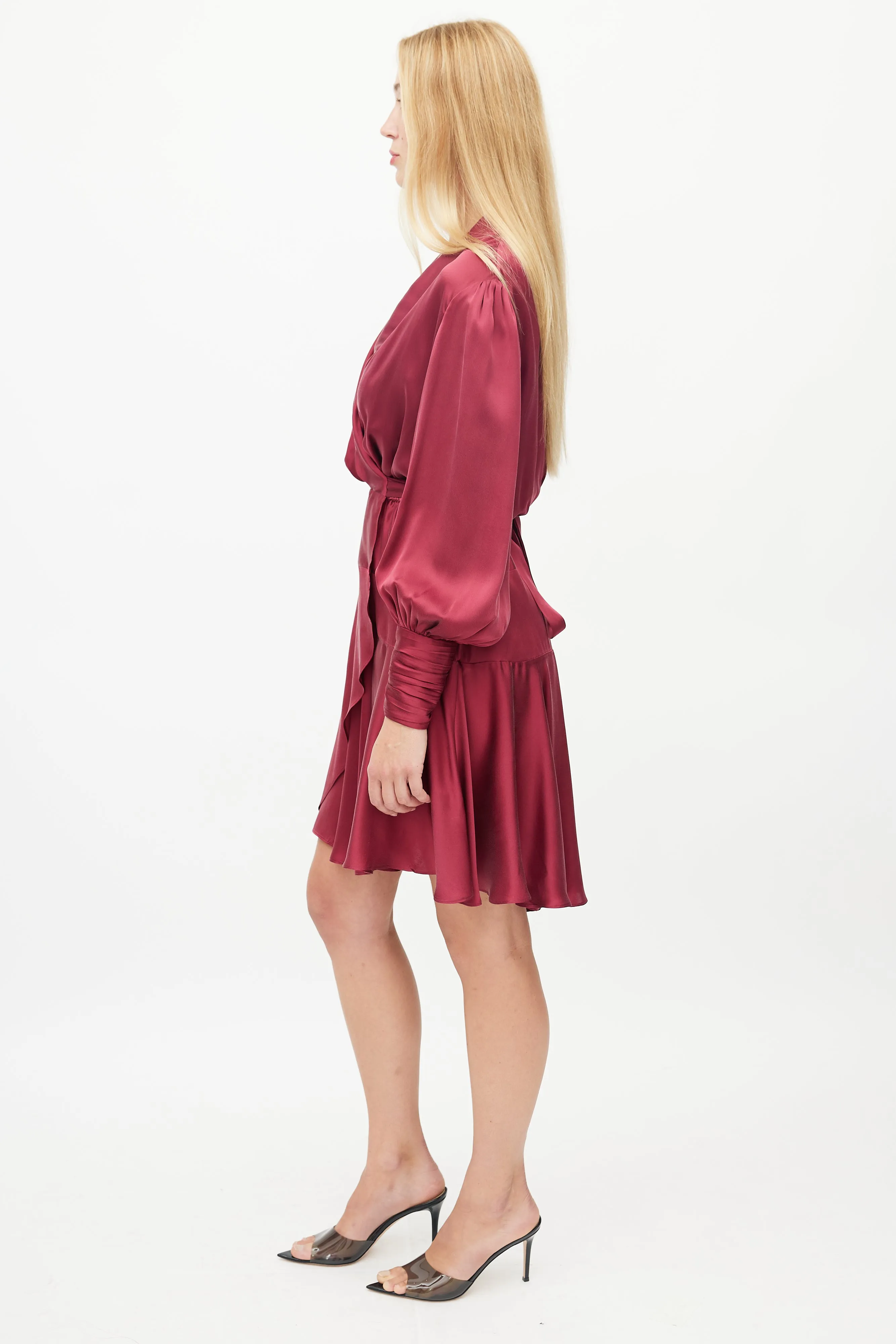 Burgundy Silk Wrap Dress