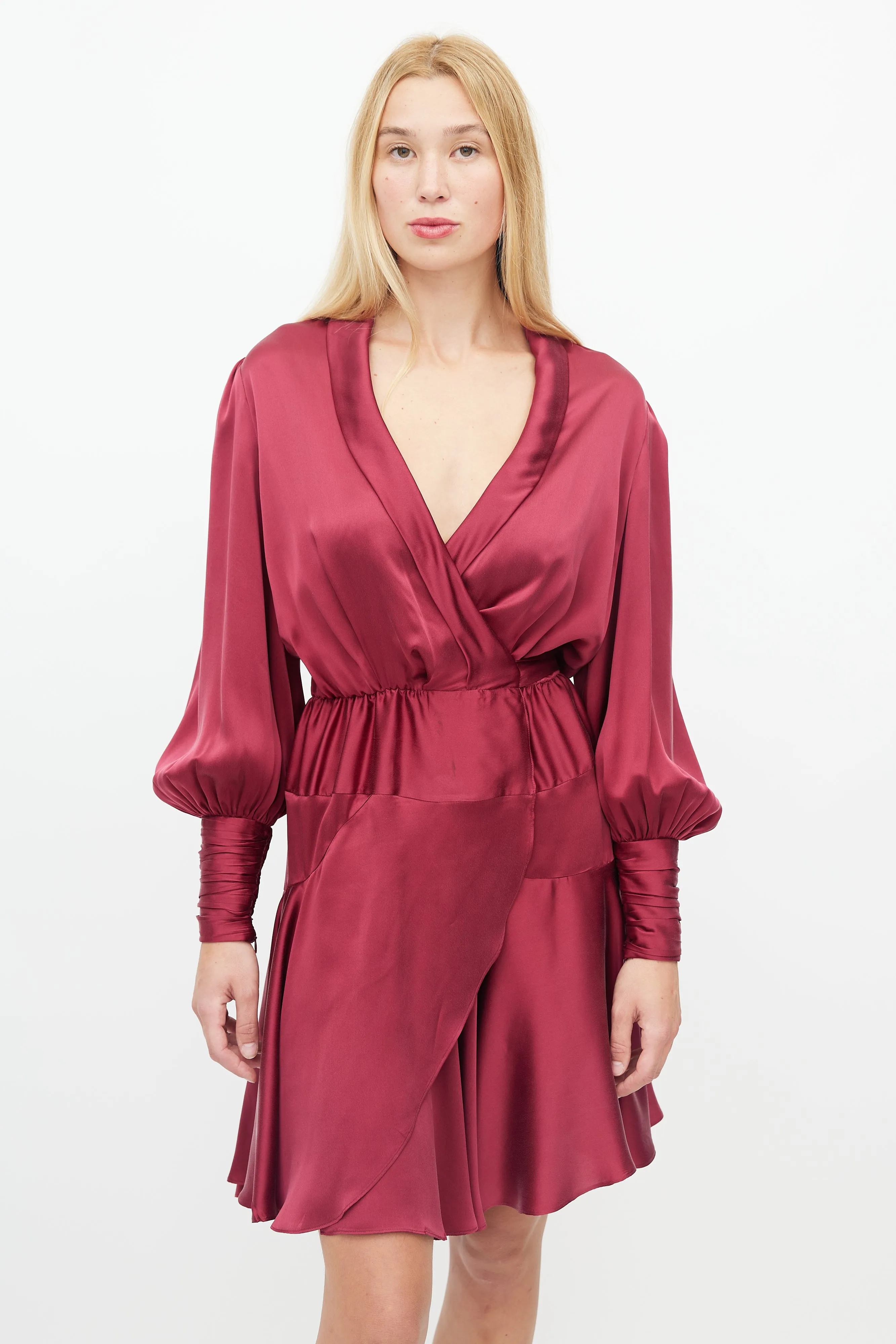 Burgundy Silk Wrap Dress